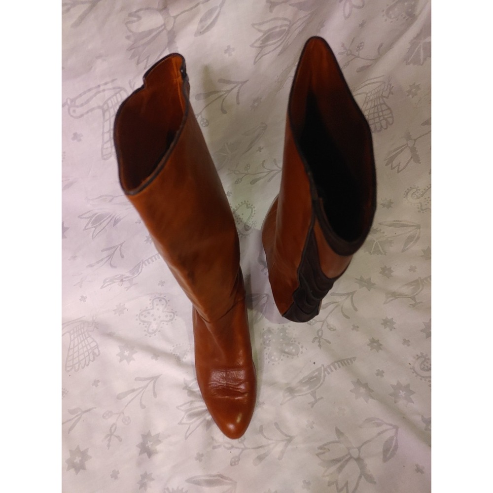 Leather Boots Vero Cuoio Women's Mid Calf Brown Made In Italy Sz 8.5. 2" Heel - Picture 4 of 11